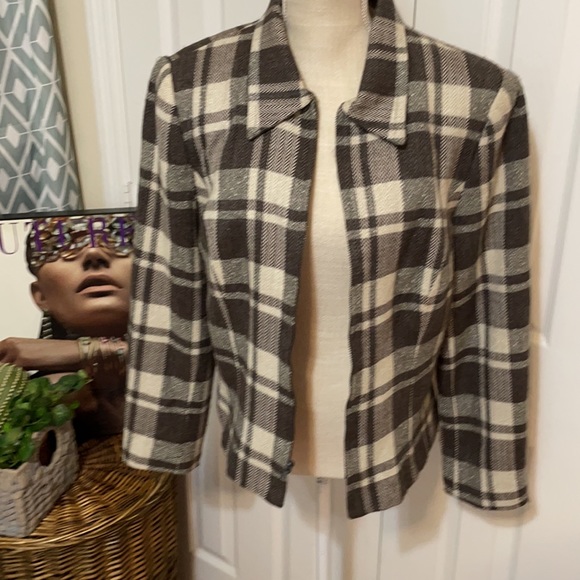 Gloria Vanderbilt Plaid Jacket/ Gray & Brown/ Zipper Closure/ Size 14 - Picture 3 of 9